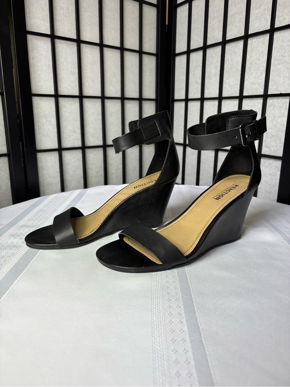 Kenneth Cole Reaction - Black Wedge Ankle‑Strap Sandals - Comfort Plus